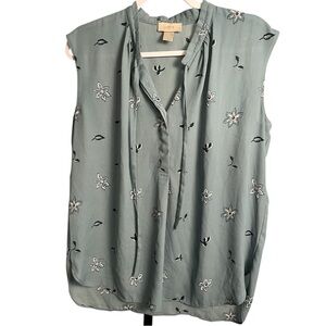 EUC LOFT Women's Light Blue Green Floral Blouse Sleeveless Relaxed Small